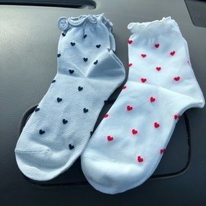 2 Cute Socks with Ruffle Lettuce Top and Hearts